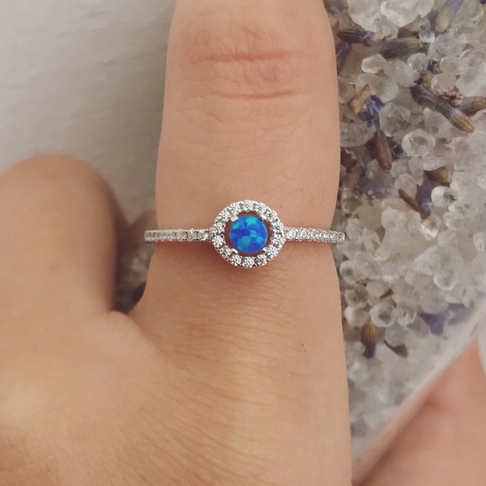 Blue Opal Sterling Silver Ring